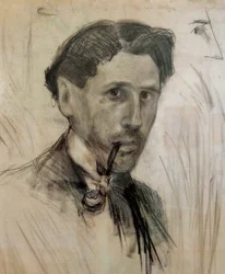 Self-Portrait with a Pipe by Pablo Gargallo (1881-1934). 1901