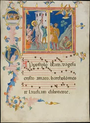 Manuscript Leaf with the Martyrdom of Saint Bartholomew, from a Laudario, ca. 1340