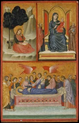 Saint John on Patmos, Madonna and Child Enthroned, and Death of the Virgin, The Crucifixion