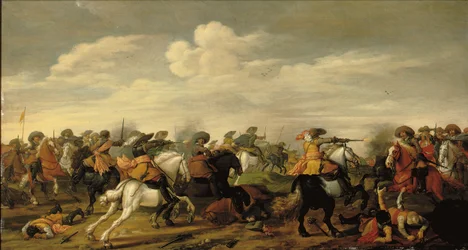A cavalry skirmish in a landscape