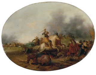 A cavalry skirmish with a fallen horse