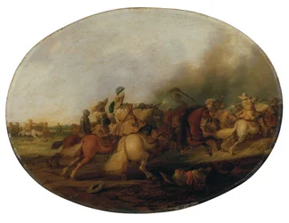 A Cavalry Skirmish with a Fallen Soldier