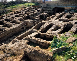 Ruins of the Christian necropolis in the valley of the Temples, 4th to 5th century. Agrigento, Sicily Italy