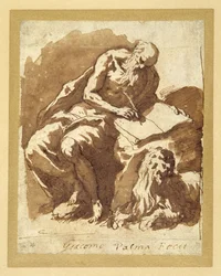 St. Jerome seated on a rock, writing