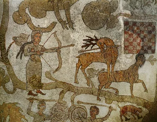 The Goddess Diana Killing a Stag from the Mosaic Floor of the Cathedral of Otranto, Southern Italy