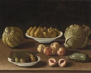 Still Life with Pears, Peaches, Figs, a Melon, Cabbage and Marrow