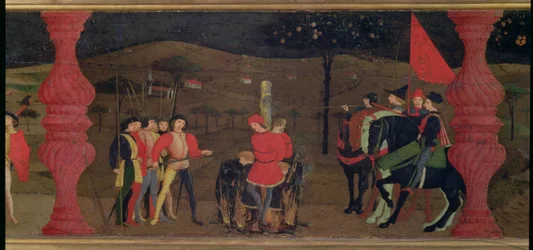 Predella of the Profanation of the Host: The Jewish Pawnbroker and his Family Burned at the Stake for Roasting the Consecrated Host, c.1468 (detail)
