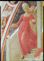 The Birth of the Virgin (detail of a maid servant descending a staircase)