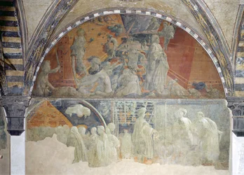 The Flood and the Subsidence of the Waters (upper section) The Sacrifice and Drunkenness of Noah (lower section) (lunette)