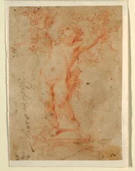 Cupid Raising Bunches of Flowers with Both Arms, 1710-28