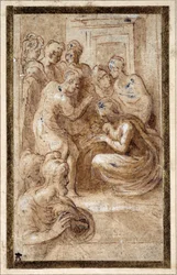 Adoration of the Holy Family in an Interior