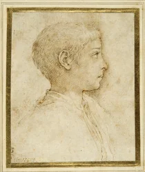 Bust of a boy in profile to the right