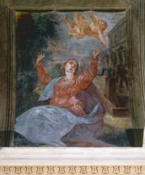 Saint Agatha, by Parmigianino (1503-1540), Fresco, Church of San Giovanni Evangelista, Parma, Emilia-Romagna, Italy