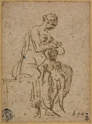 Woman Delousing a Child
