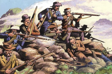 1880, Boers of the Transvaal Fighting at Majuba Hill during the First Boer War