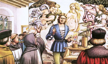 Savonarola berating Botticelli for painting the Birth of Venus