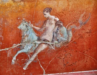 Oplontis, near Naples, Italy: Murals in Villa Poppaea - Detail of Roman Fresco, Mythological Scene the Abduction of Europe