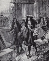 King Charles II overseeing the rebuilding of St Pauls Cathedral after the Great Fire of London