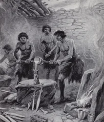 Men working in a foundry during the Bronze Age