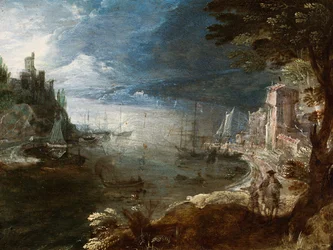 A Horseman on a Road Above a Harbour