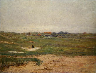 Farmstead with Woman Laying Out Washing