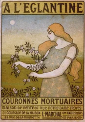 Lifestyle. To the Wild Rose, Funeral Wreath Trading, Florist. Advert by Paul Berthon, France, c.1900