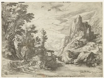 River Landscape in Campania with City on Rocks