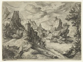 Rocky Coast in Campania with City and Travelers