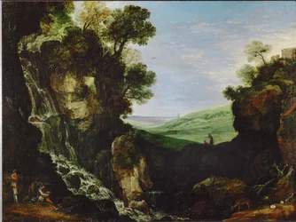 Landscape with Waterfall and Vesta Temple in Tivoli