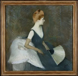 Madame Marthe Letellier Sitting on a Sofa, Holding a Fan, c.1895