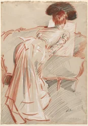 Woman (Possibly Madame Alice Hellu) Looking at a Drawing, c. 1895