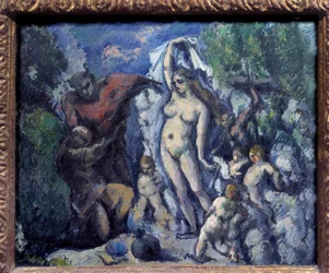 The temptation of Saint Anthony. The hermit Saint Anthony the Great (251-356) is subjected to the temptations of the Devil in the desert. Painting by Paul Cezanne (1875)