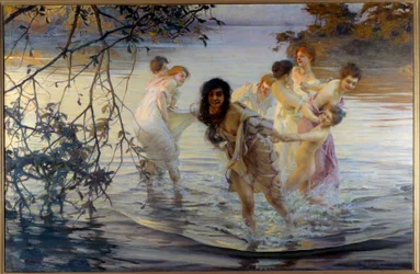 Happy frolics Young women bathing