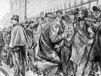 Queue outside the Palais de Justice during the trial of Marguerite Steinheil, Paris, France, 1909