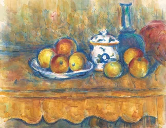 Still life with blue bottle, sugar bowl and apples, 1900-1902