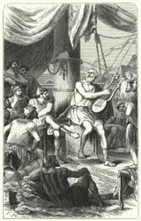 Homer entertaining foreign sailors with a song