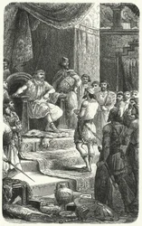 King David receiving emissaries from King Hiram of Tyre