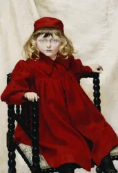 Portrait of Harriet Fischer, Small Three-Quarter Length, Wearing a Red Dress