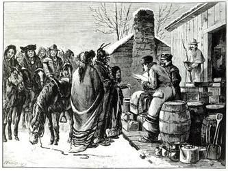 Reservation Indians receiving rations from government agents