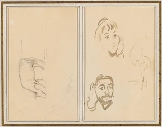 A Grazing Cow; Head of a Woman with Her Hand on Her Cheek, and Head of a Man with His Hand on His Ear
