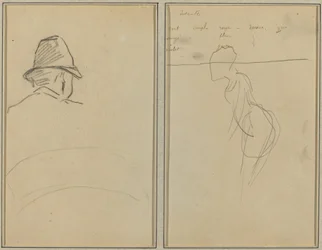 A Head of Man with Hat, Seen from Behind; A Standing Woman