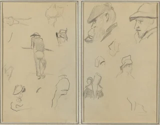 A Man Leaning on a Wall with Five Other Studies; Two Bearded Men Wearing Hats, and Five Other Studies