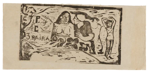 Bust of a Nude Woman and Three-Quarter Figure of a Man with a White Cap in Profile, Third Small Figure at Far Right, headpiece for Le sourire