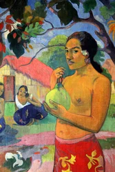 Eu haere ia oe Woman Holding a Fruit. Where Are You Going