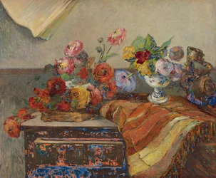 Bouquets and Ceramics on a Dresser