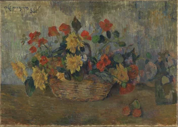 Nasturtiums and Dahlias in a Basket