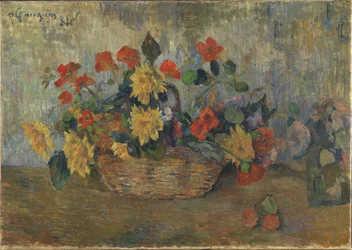 Nasturtiums and Dahlias in a Basket