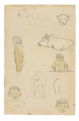 Sketches of Standing Figures and Animals