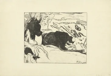 Two Washerwomen Washing Clothes by Water