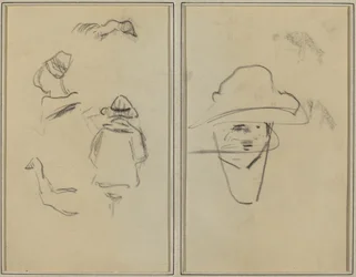 Two Breton Figures and Studies of Two Geese; Man Wearing Hat